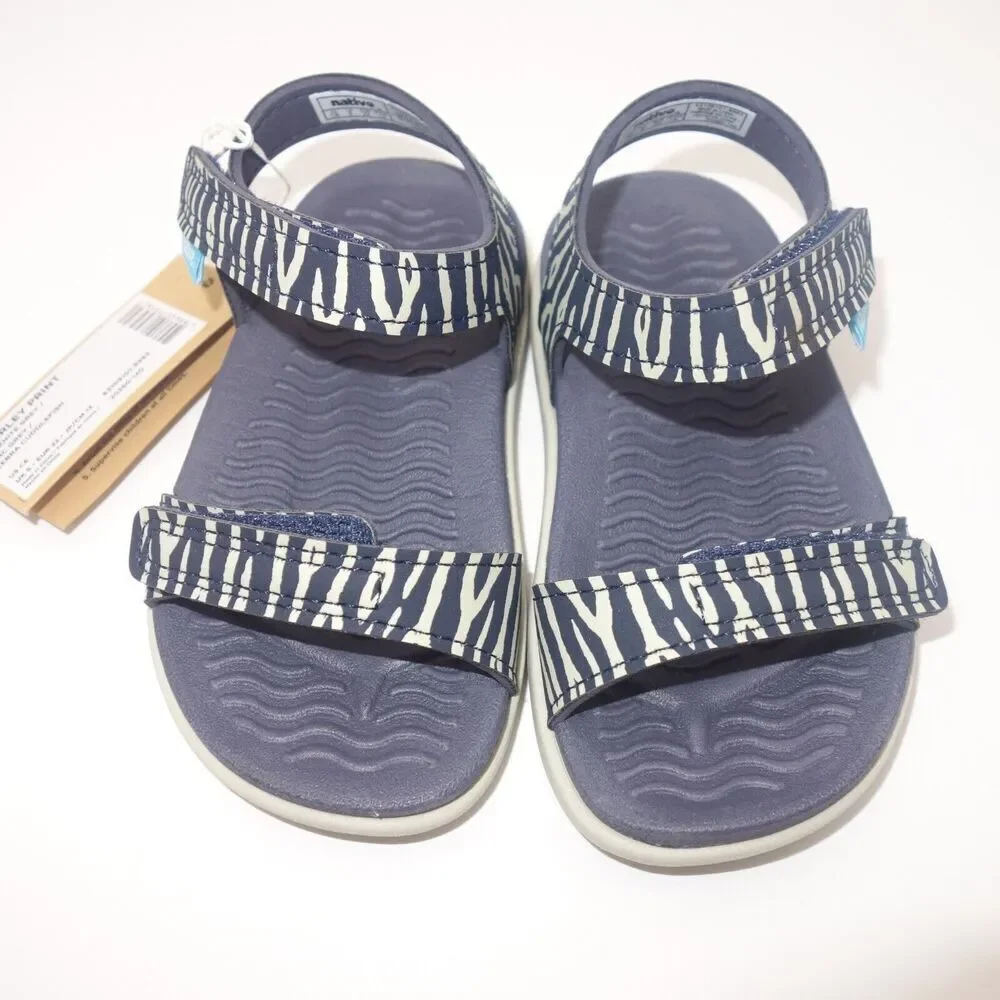 NEW NATIVE Charley Gray Blue Zebra Sandals Hook & Loop Little Kids Toddlers C4